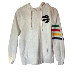 Toronto Raptors Hudson Bay Hoodie Pullover Gray and Striped SZ S